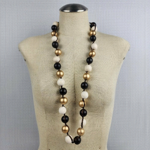 BLACK White & Gold Beaded Long Oversize Necklace